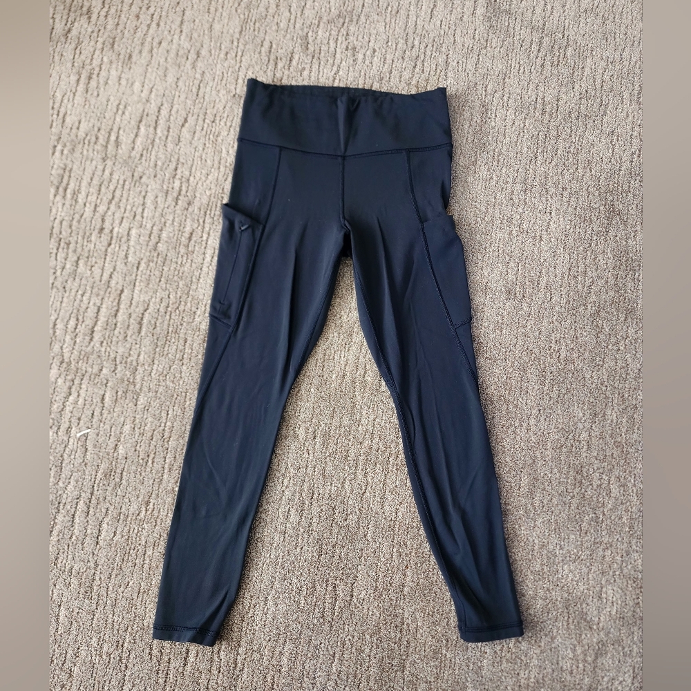 Athleta All In Navy Tights Leggings Size Small With Stash Pockets - Picture 2 of 8